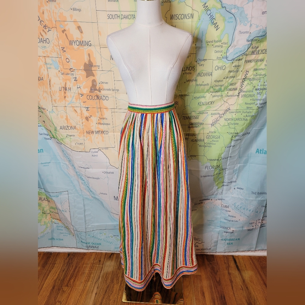Vintage 1970s Hand Sewn Striped Long Maxi Skirt Surfer Girl Bohemian